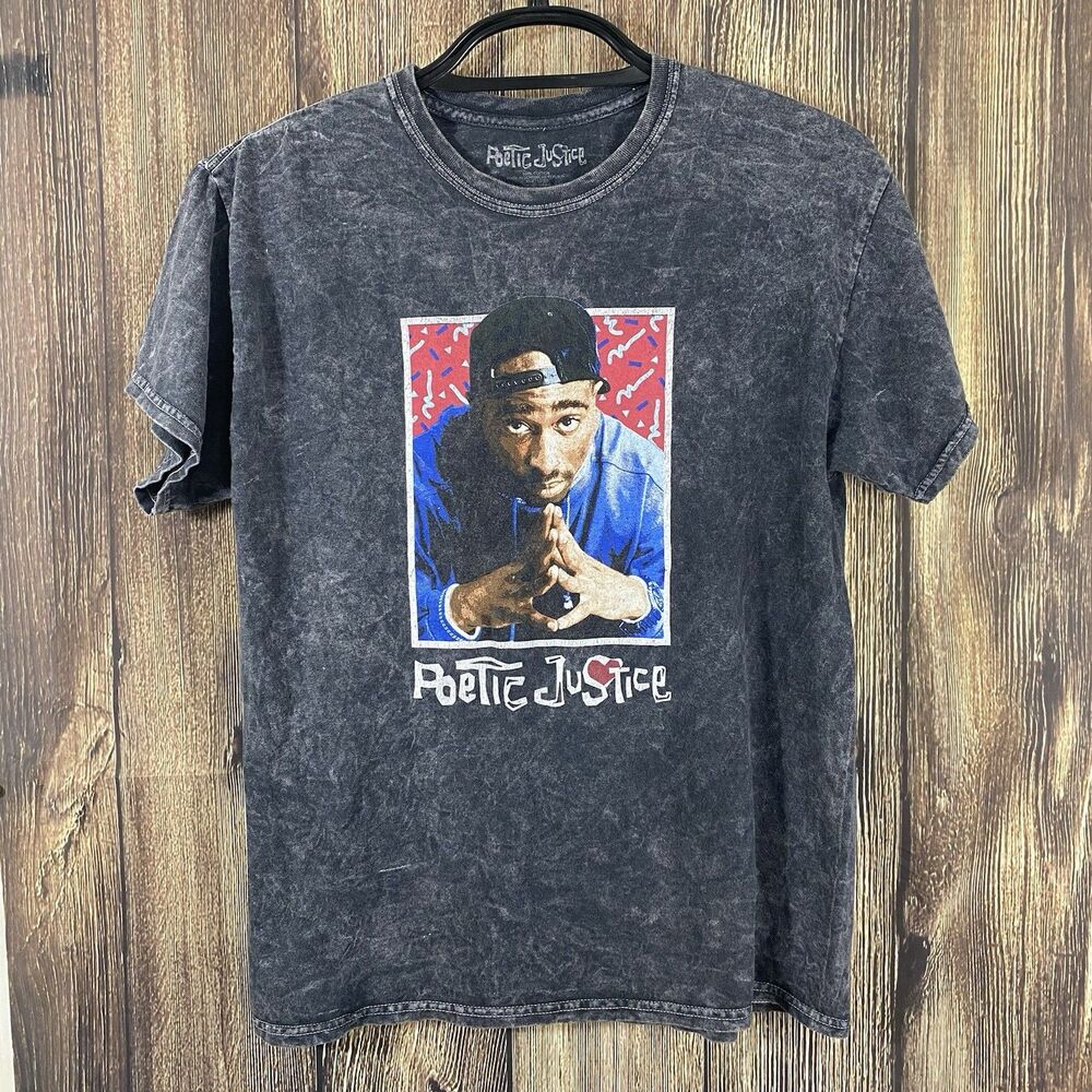 Poetic Justice Mens Tupac Shakur Short Sleeve T-Shirt Sz Large Gray 100% Cotton